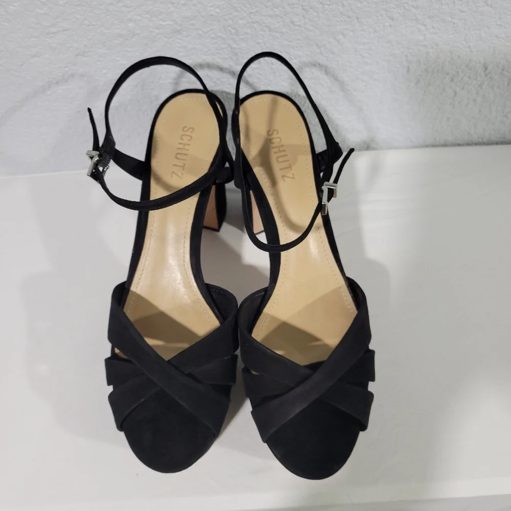 Schutz Keefa Platform Sandal Heels Black Sz 10.5